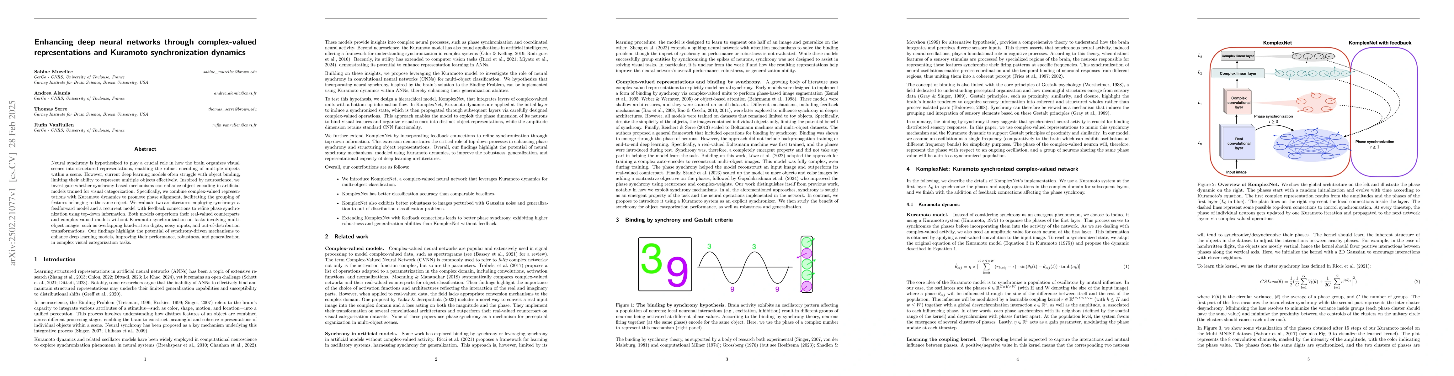 Thumbnail for Enhancing deep neural networks through complex-valued representations
  and Kuramoto synchronization dynamics