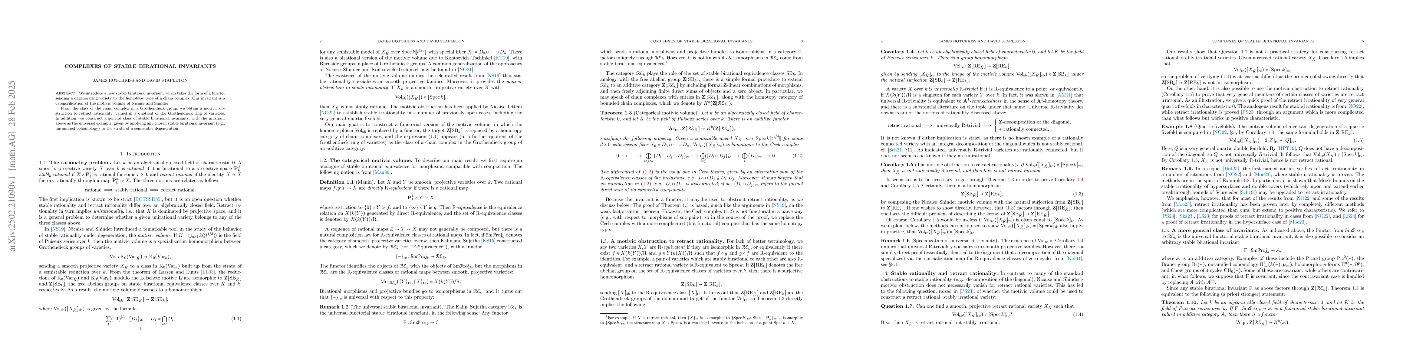 Thumbnail for Complexes of stable birational invariants