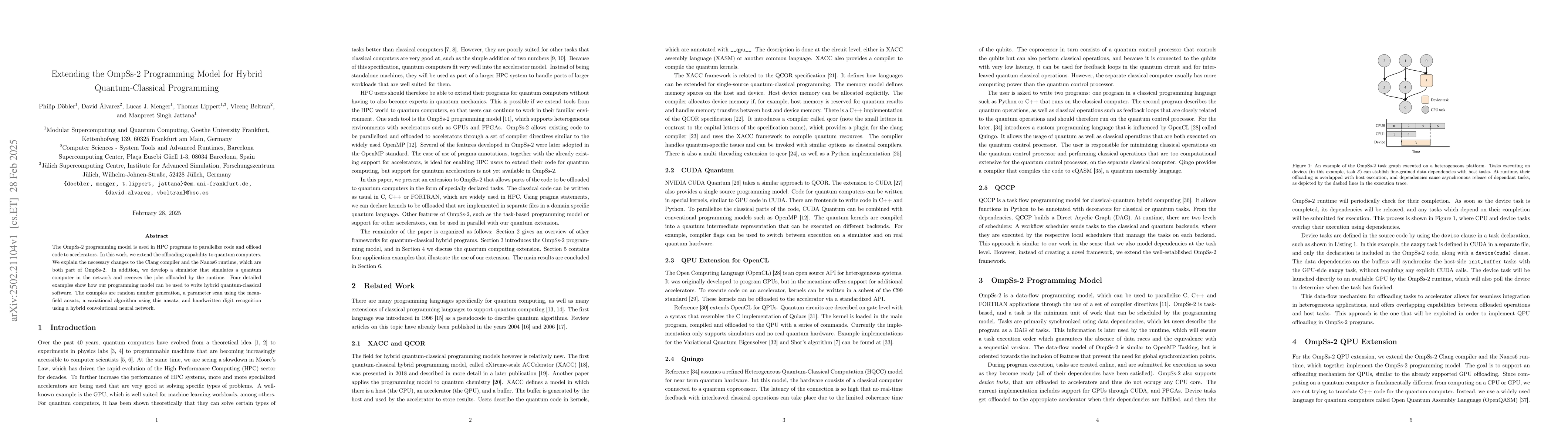 Thumbnail for Extending the OmpSs-2 Programming Model for Hybrid Quantum-Classical
  Programming