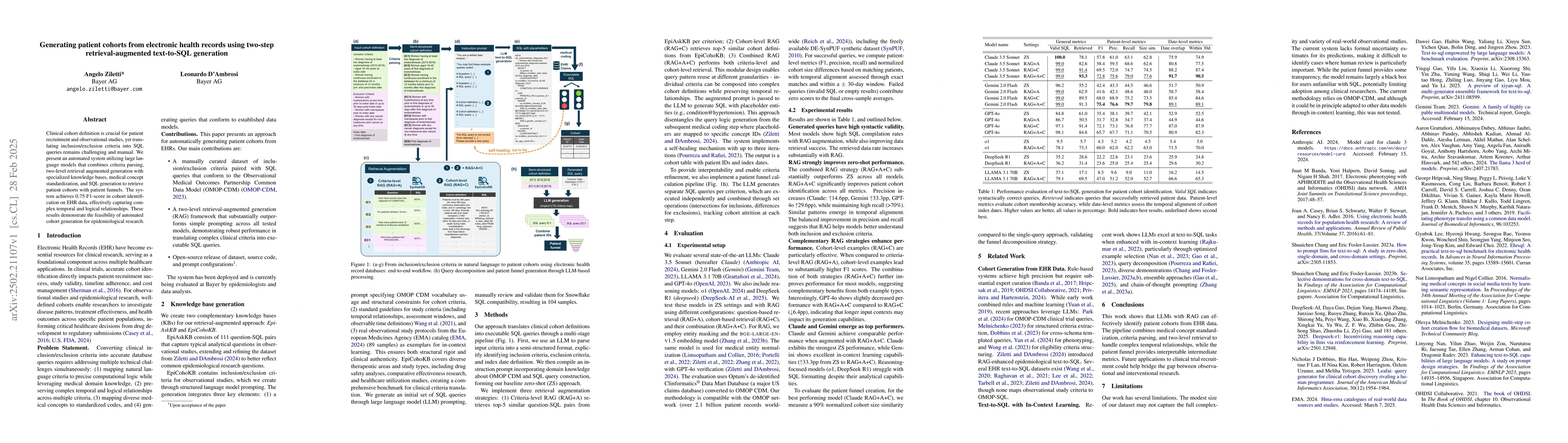 Thumbnail for Generating patient cohorts from electronic health records using two-step
  retrieval-augmented text-to-SQL generation