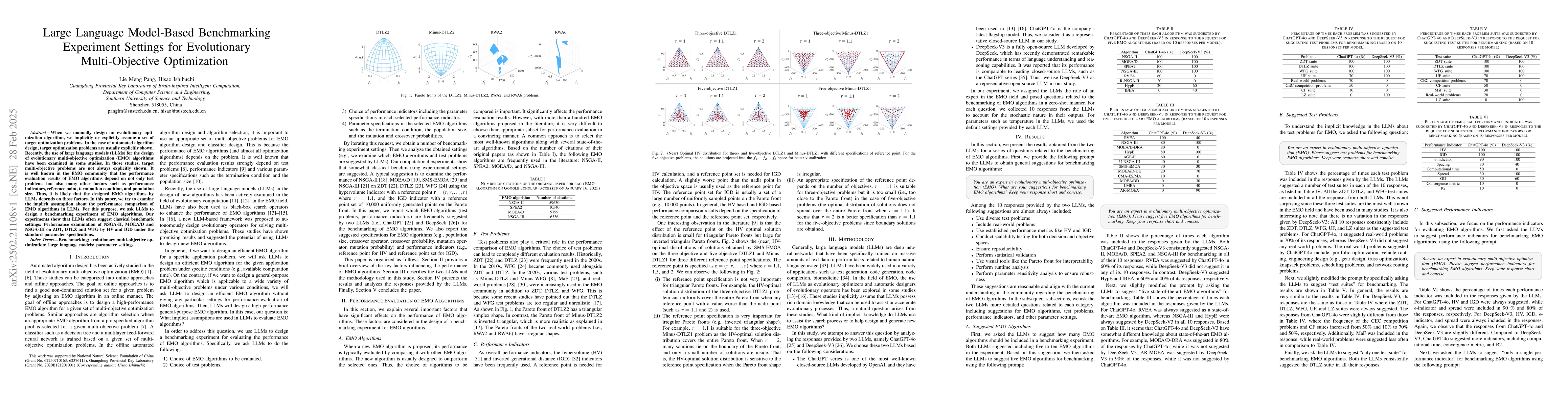 Thumbnail for Large Language Model-Based Benchmarking Experiment Settings for
  Evolutionary Multi-Objective Optimization