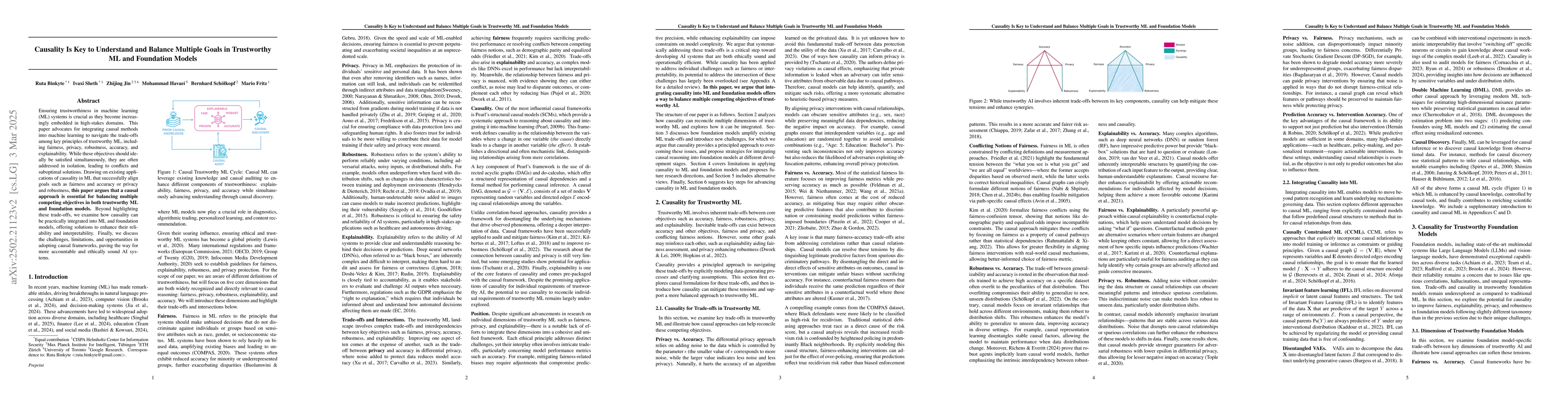 Thumbnail for Causality Is Key to Understand and Balance Multiple Goals in Trustworthy
  ML and Foundation Models