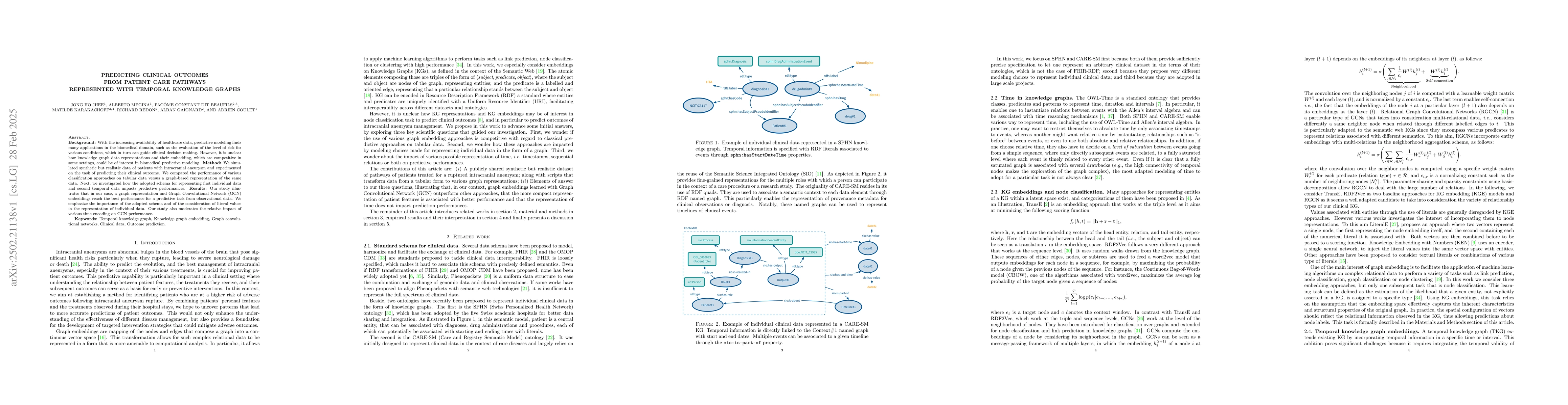 Thumbnail for Predicting clinical outcomes from patient care pathways represented with
  temporal knowledge graphs