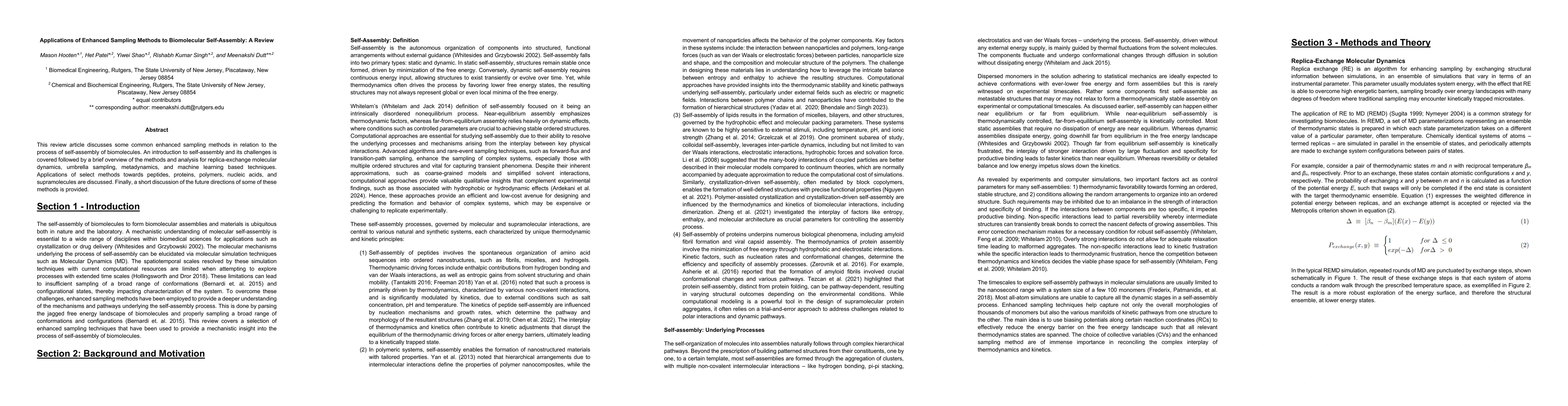 Thumbnail for Applications of Enhanced Sampling Methods to Biomolecular Self-Assembly:
  A Review