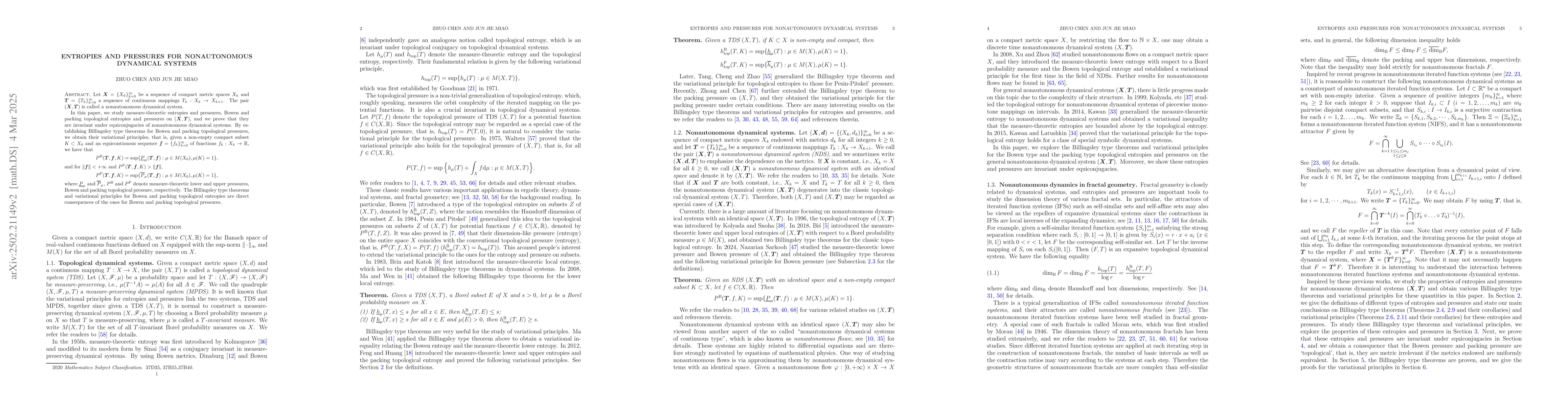 Thumbnail for Entropies and Pressures for Nonautonomous Dynamical Systems