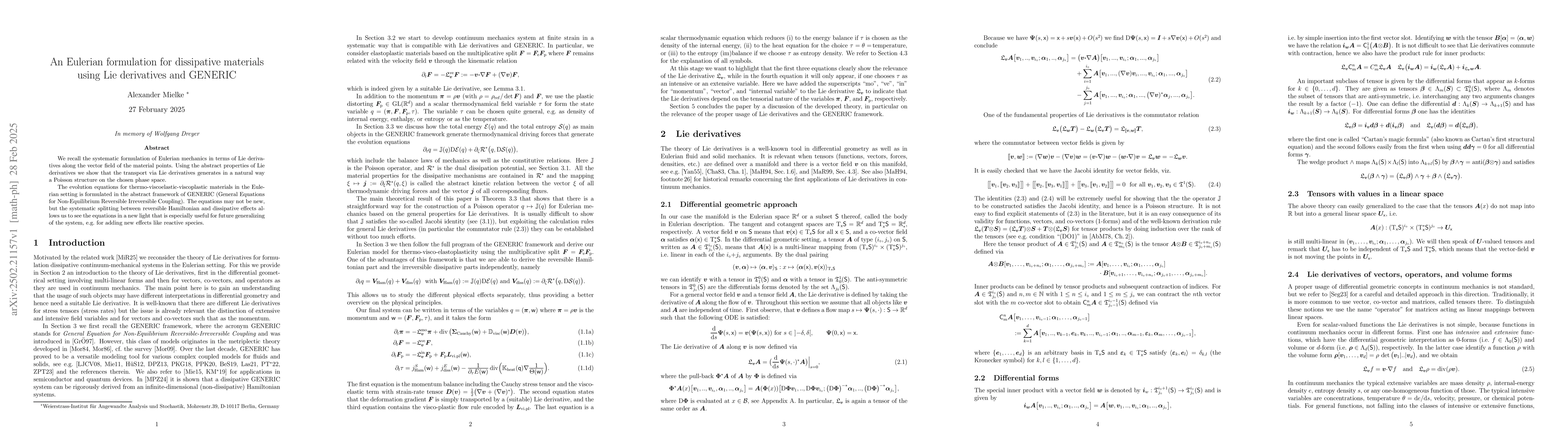 Thumbnail for An Eulerian formulation for dissipative materials using Lie derivatives
  and GENERIC