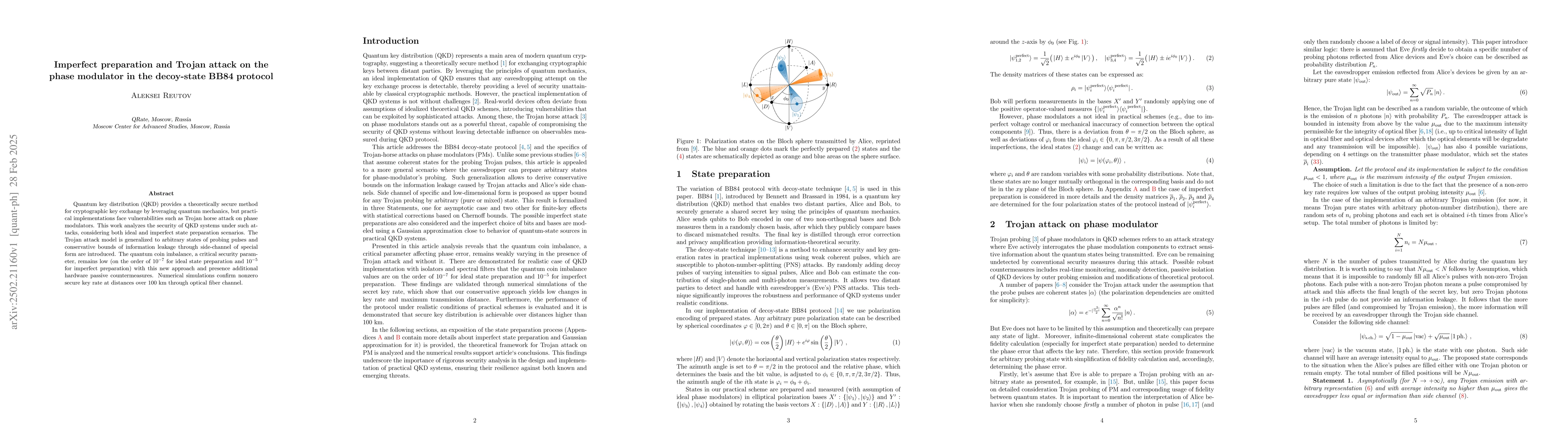Thumbnail for Imperfect preparation and Trojan attack on the phase modulator in the
  decoy-state BB84 protocol