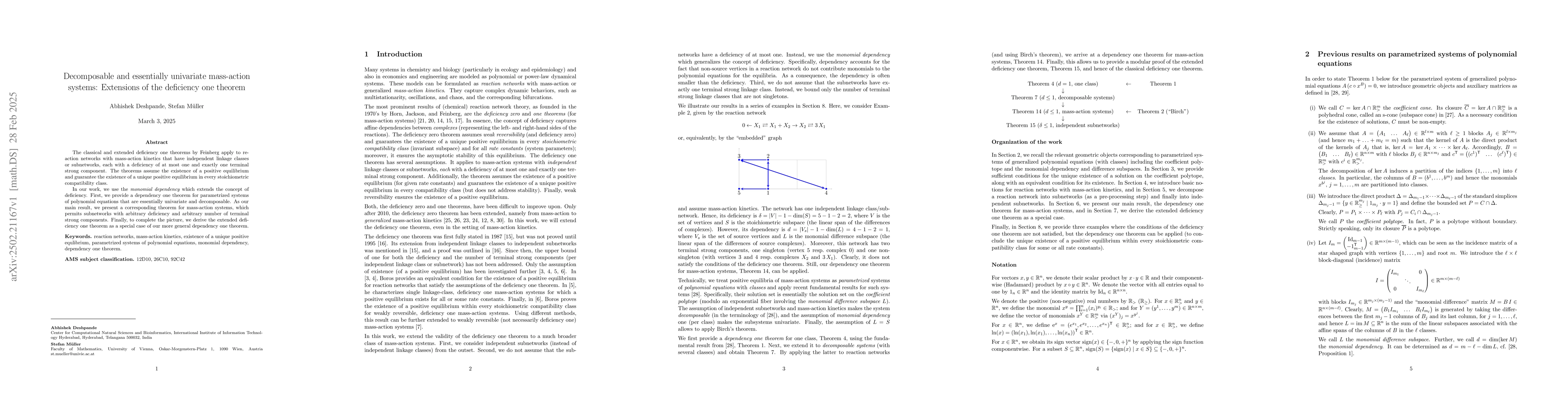 Thumbnail for Decomposable and essentially univariate mass-action systems: Extensions
  of the deficiency one theorem