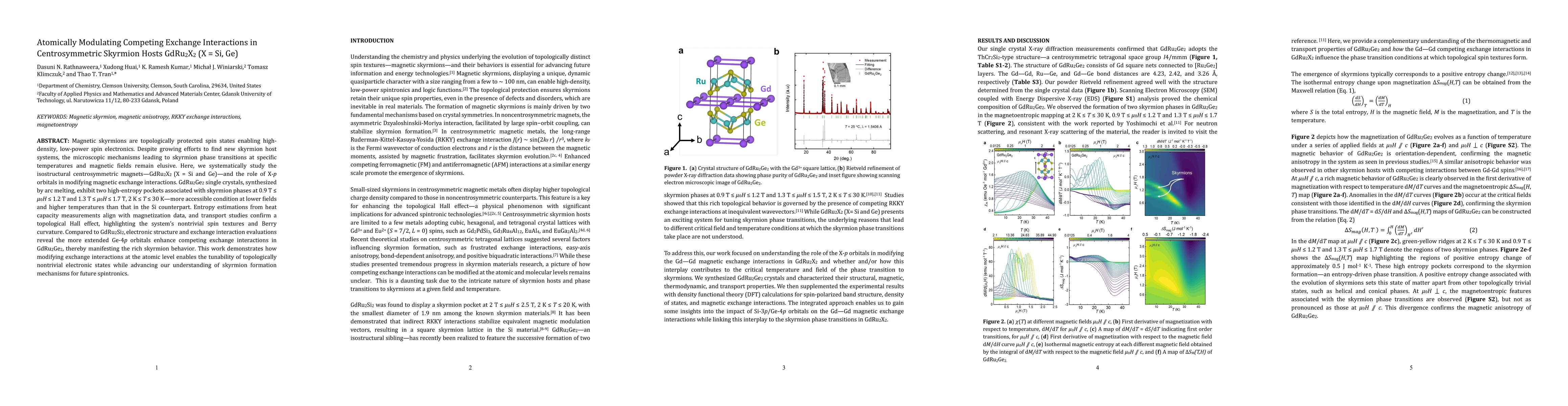 Thumbnail for Atomically Modulating Competing Exchange Interactions in Centrosymmetric
  Skyrmion Hosts GdRu2X2 (X = Si, Ge)
