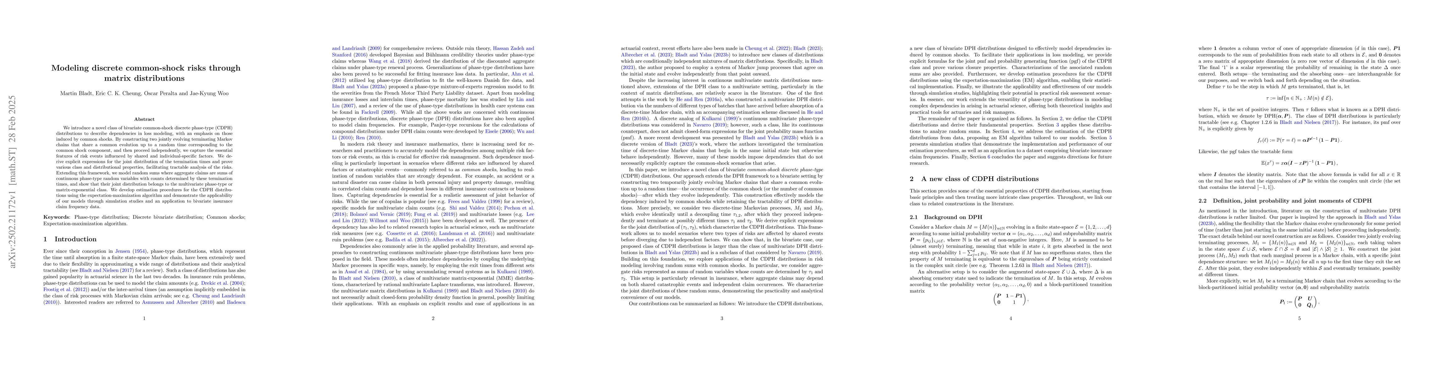 Thumbnail for Modeling discrete common-shock risks through matrix distributions