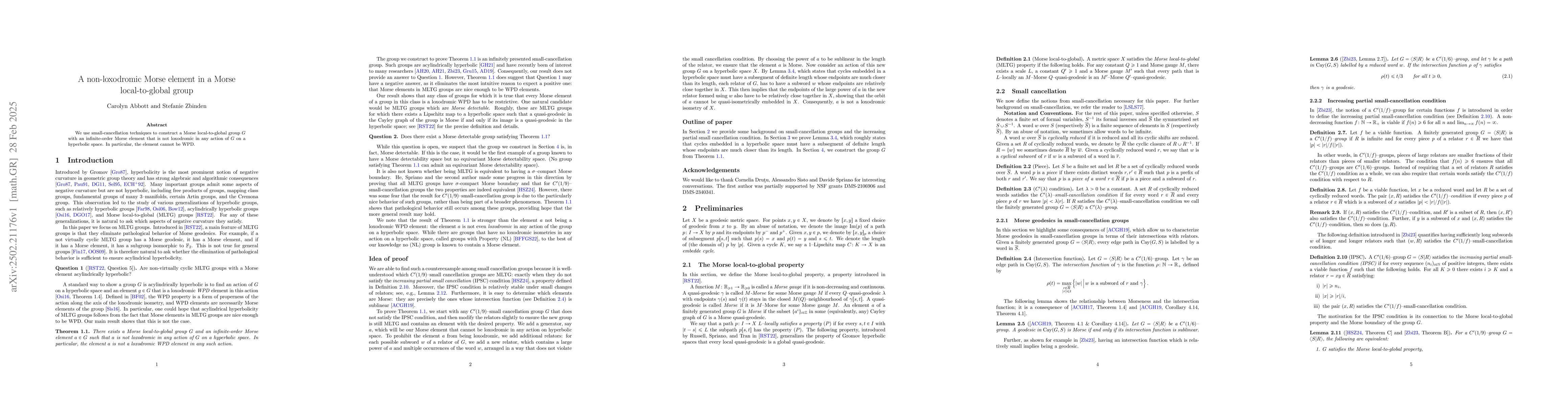 Thumbnail for A non-loxodromic Morse element in a Morse local-to-global group