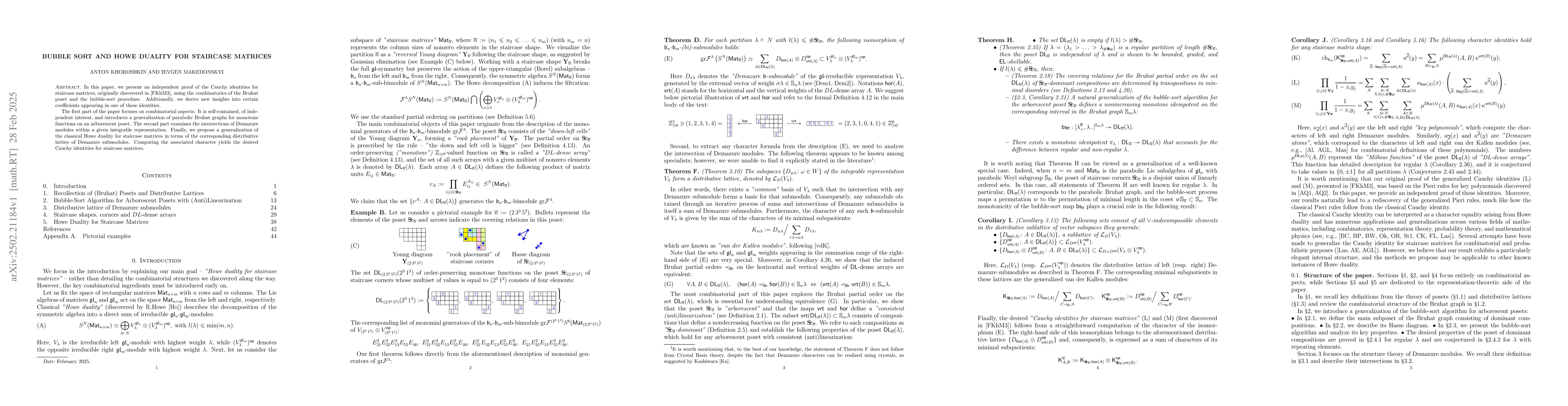 Thumbnail for Bubble sort and Howe duality for staircase matrices