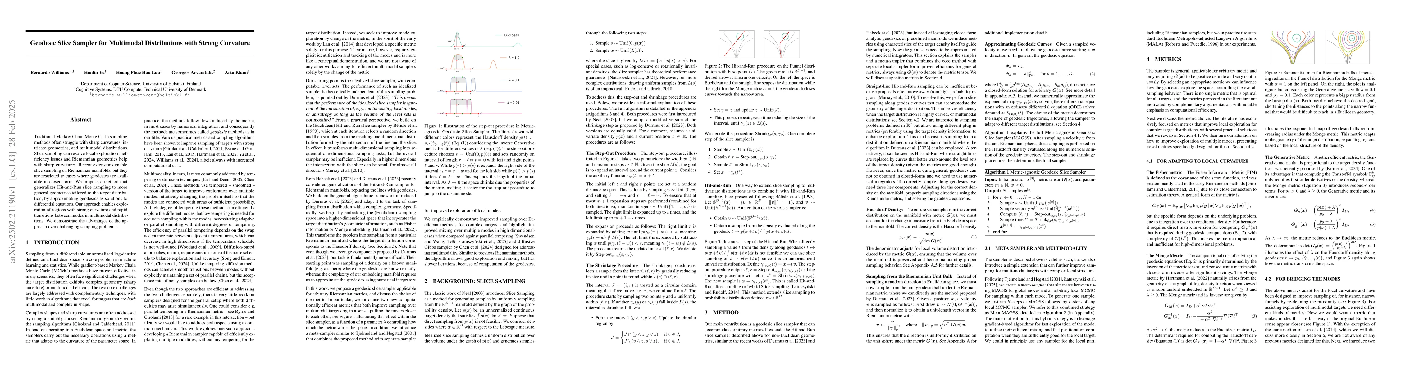 Thumbnail for Geodesic Slice Sampler for Multimodal Distributions with Strong
  Curvature