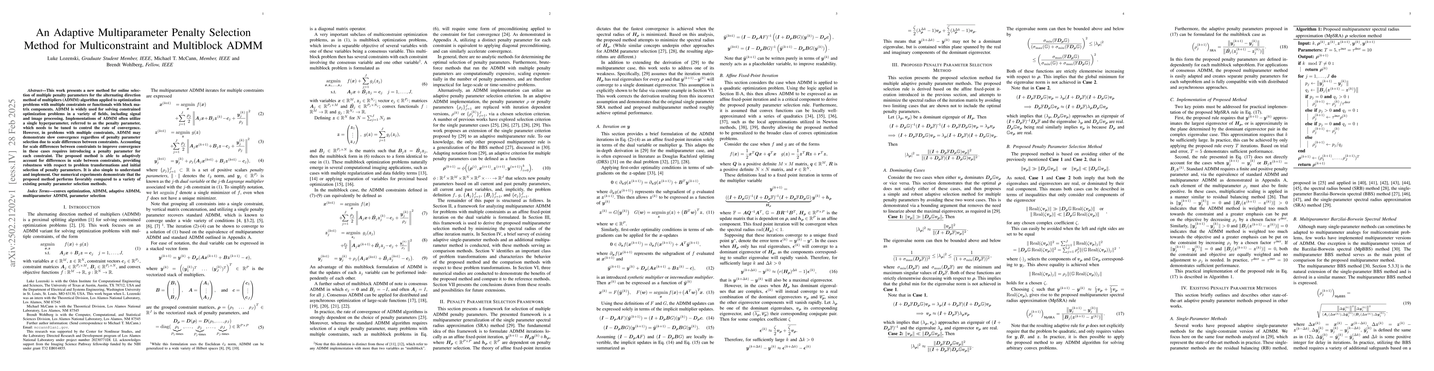 Thumbnail for An Adaptive Multiparameter Penalty Selection Method for Multiconstraint
  and Multiblock ADMM