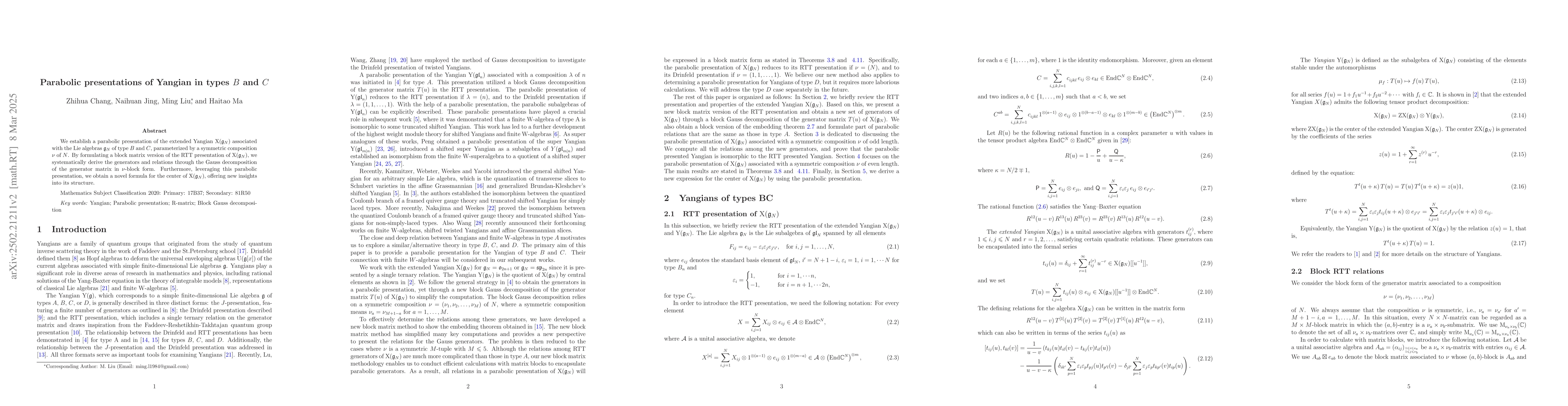Thumbnail for Parabolic presentations of Yangian in types $B$ and $C$