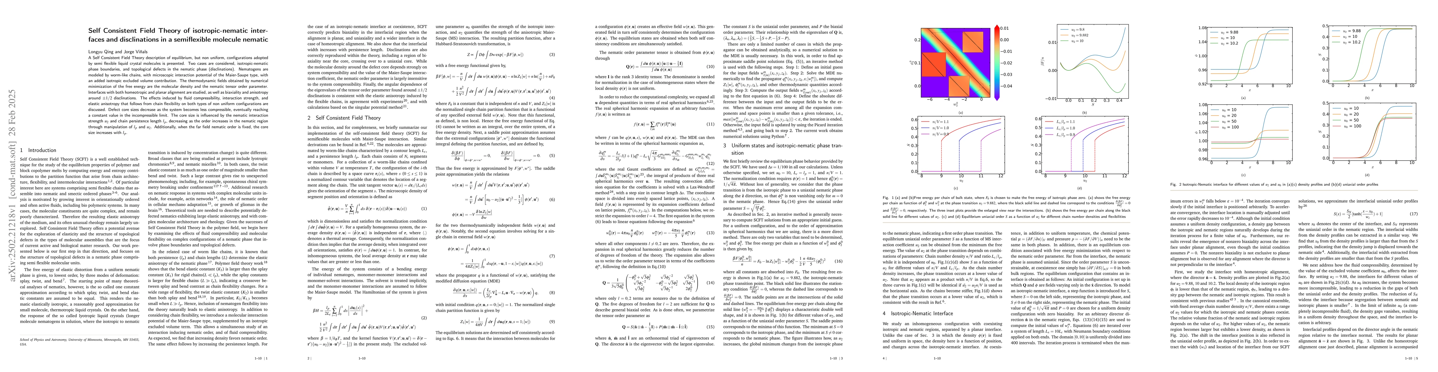 Thumbnail for Self Consistent Field Theory of isotropic-nematic interfaces and
  disclinations in a semiflexible molecule nematic