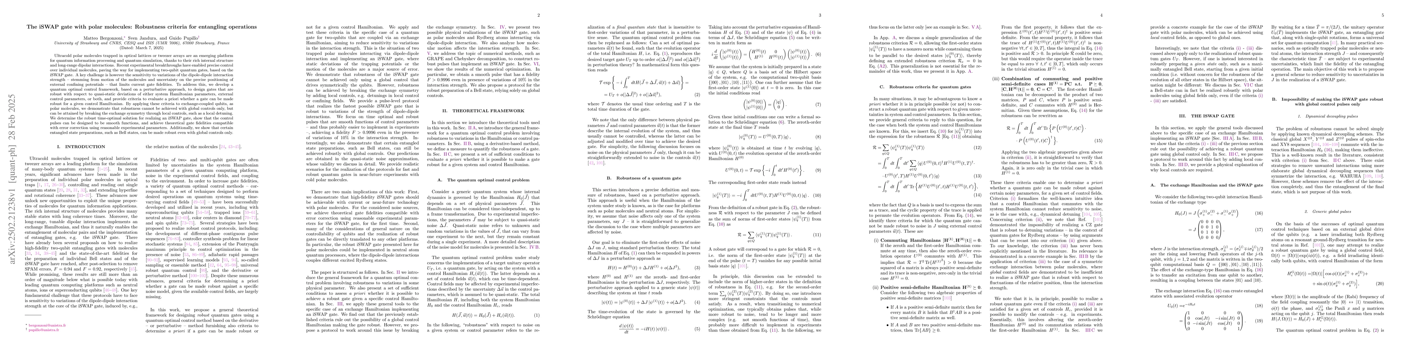 Thumbnail for The iSWAP gate with polar molecules: Robustness criteria for entangling
  operations
