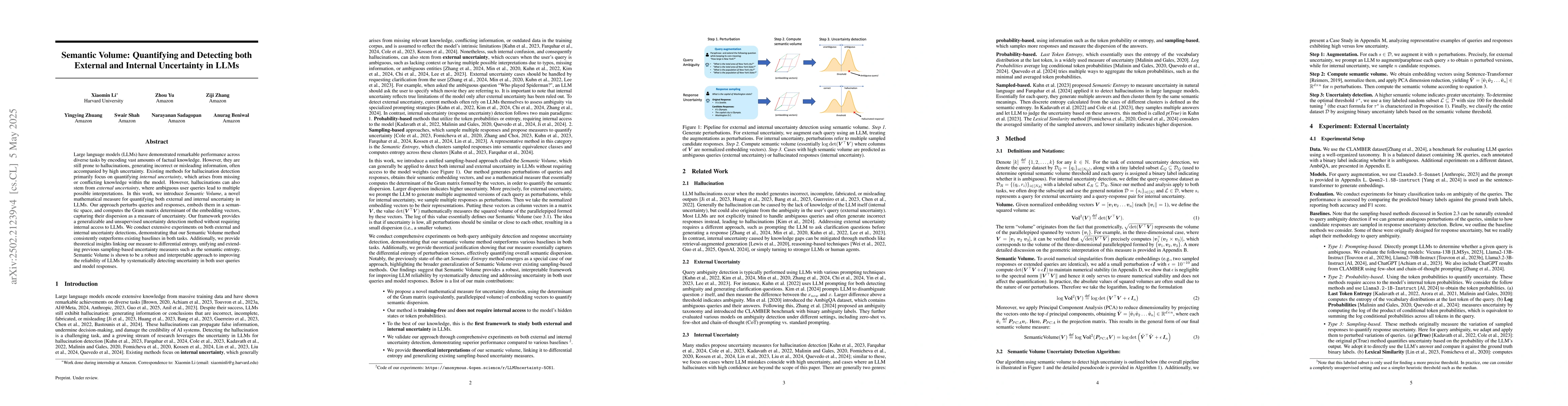 Thumbnail for Semantic Volume: Quantifying and Detecting both External and Internal
  Uncertainty in LLMs