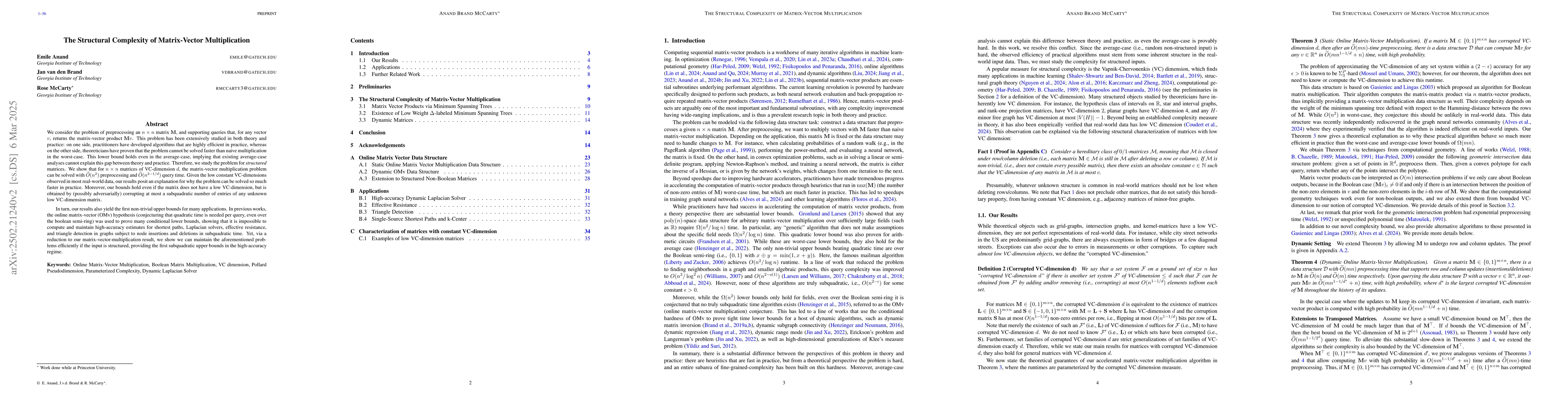Thumbnail for The Structural Complexity of Matrix-Vector Multiplication
