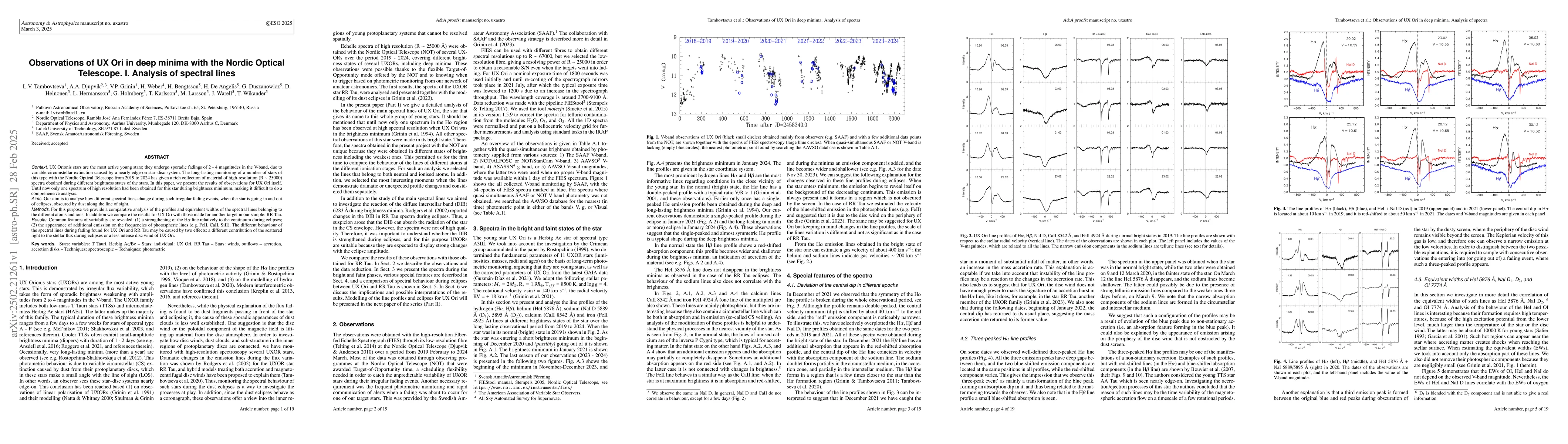 Thumbnail for Observations of UX Ori in deep minima with the Nordic Optical Telescope.
  I. Analysis of spectral lines