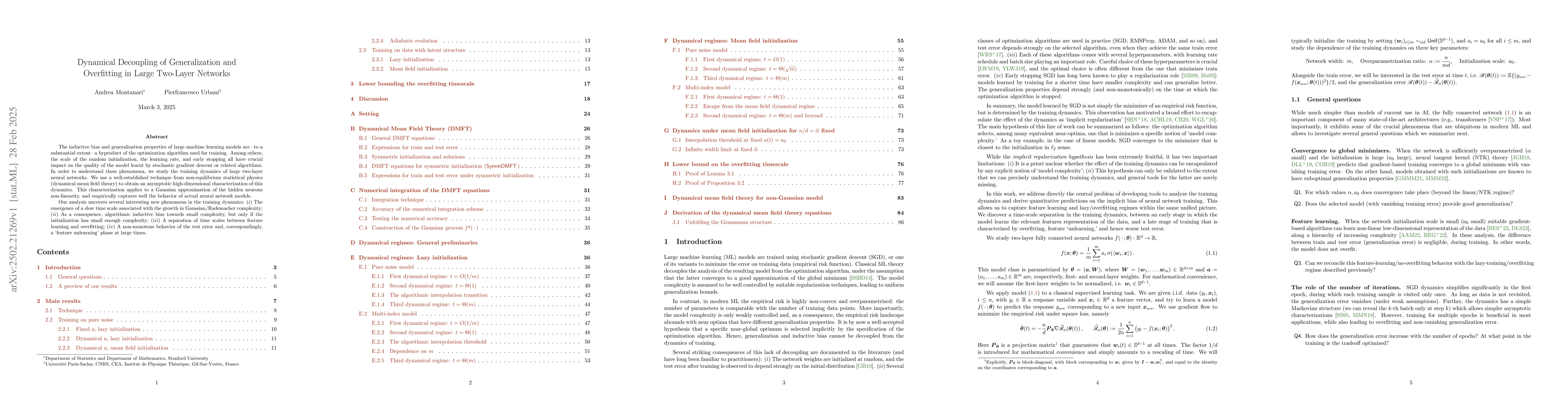Thumbnail for Dynamical Decoupling of Generalization and Overfitting in Large
  Two-Layer Networks