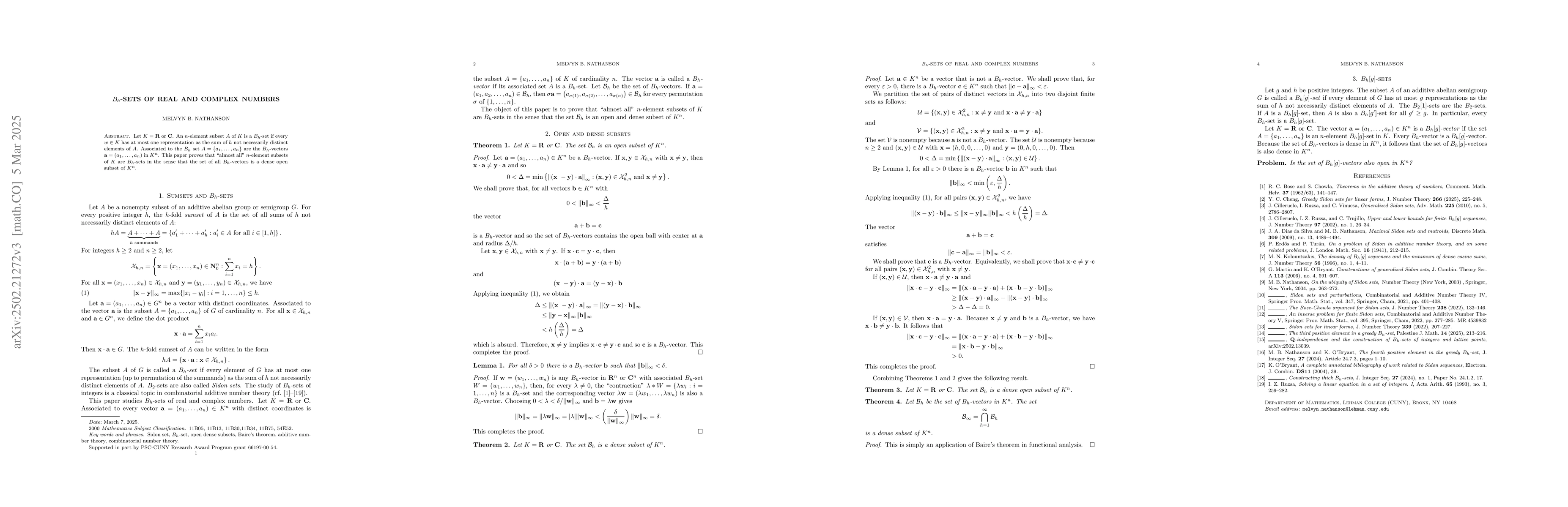 Thumbnail for $B_h$-sets of real and complex numbers