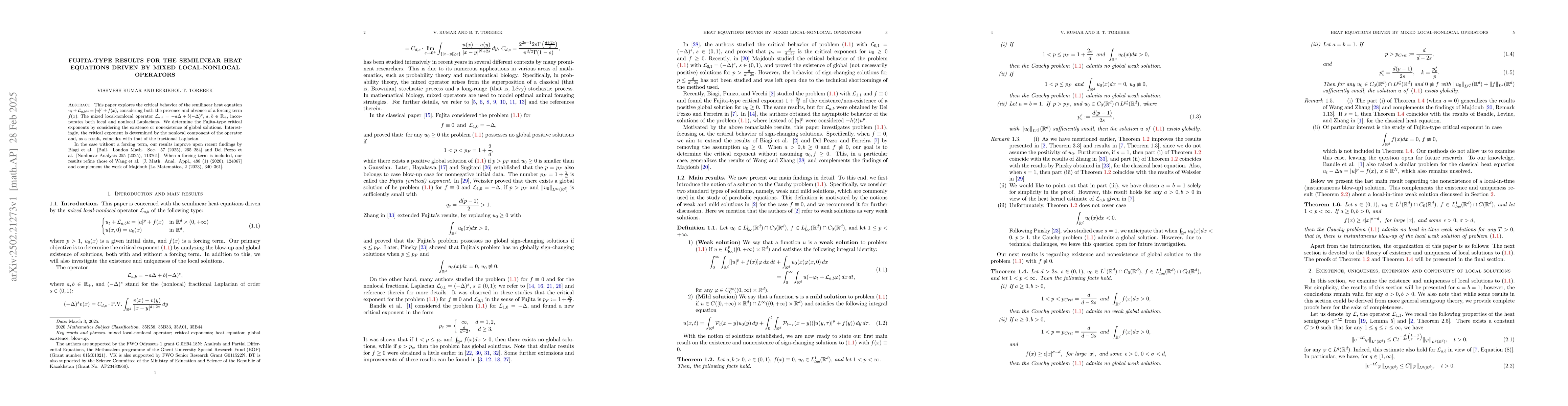 Thumbnail for Fujita-type results for the semilinear heat equations driven by mixed
  local-nonlocal operators