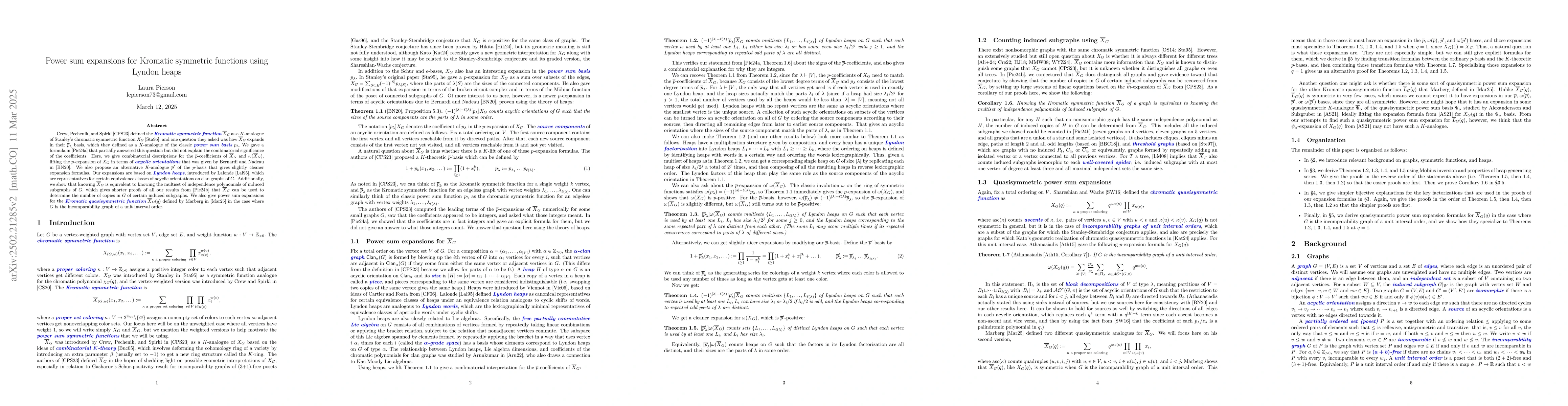 Thumbnail for Power sum expansions for Kromatic symmetric functions using Lyndon heaps
