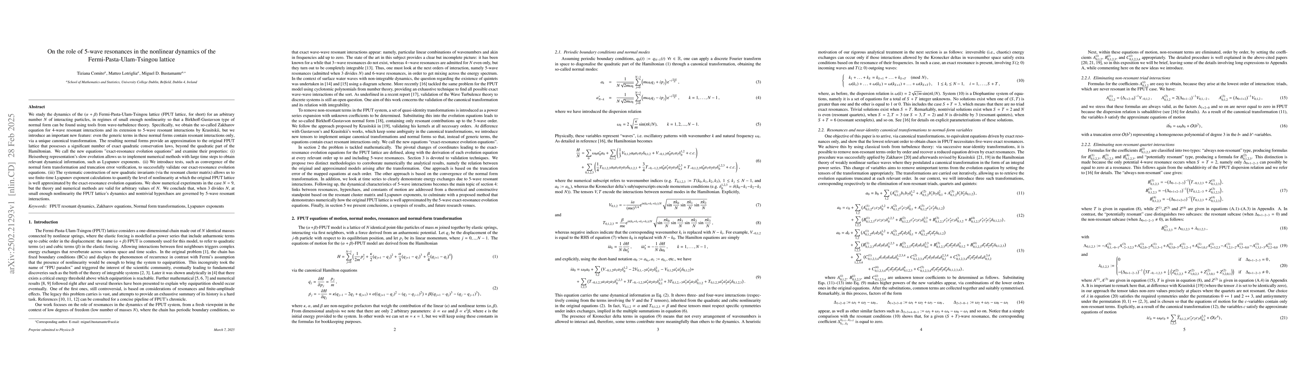 Thumbnail for On the role of 5-wave resonances in the nonlinear dynamics of the
  Fermi-Pasta-Ulam-Tsingou lattice