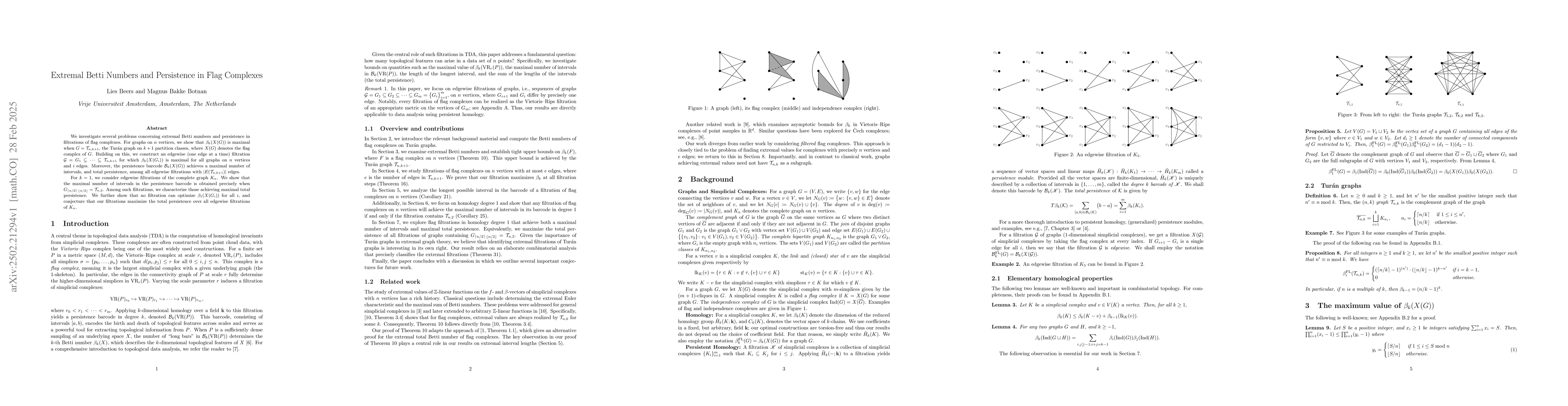 Thumbnail for Extremal Betti Numbers and Persistence in Flag Complexes