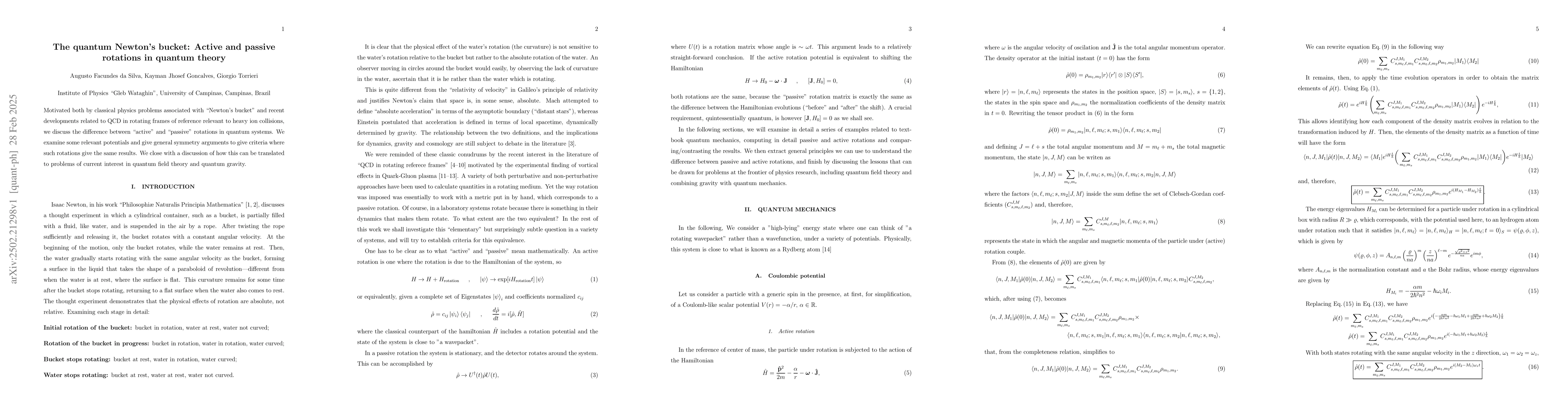 Thumbnail for The quantum Newton's bucket: Active and passive rotations in quantum
  theory