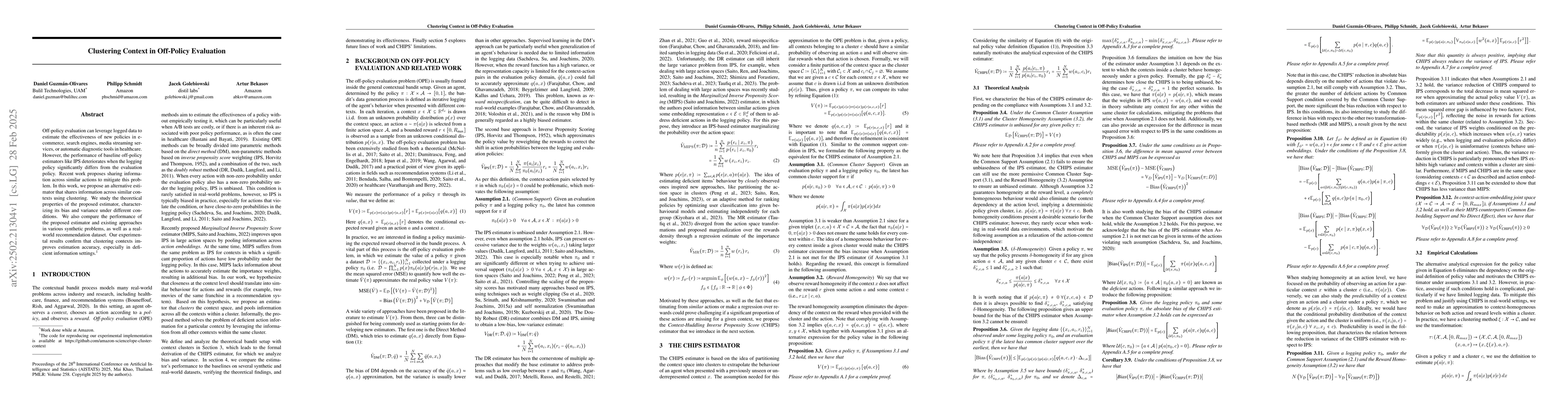 Thumbnail for Clustering Context in Off-Policy Evaluation