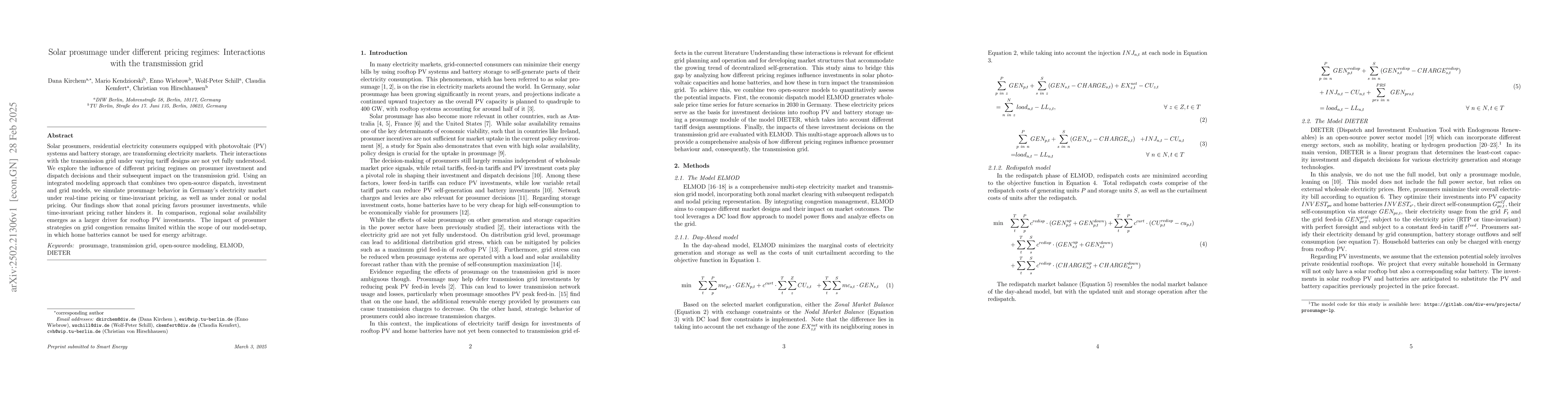 Thumbnail for Solar prosumage under different pricing regimes: Interactions with the
  transmission grid