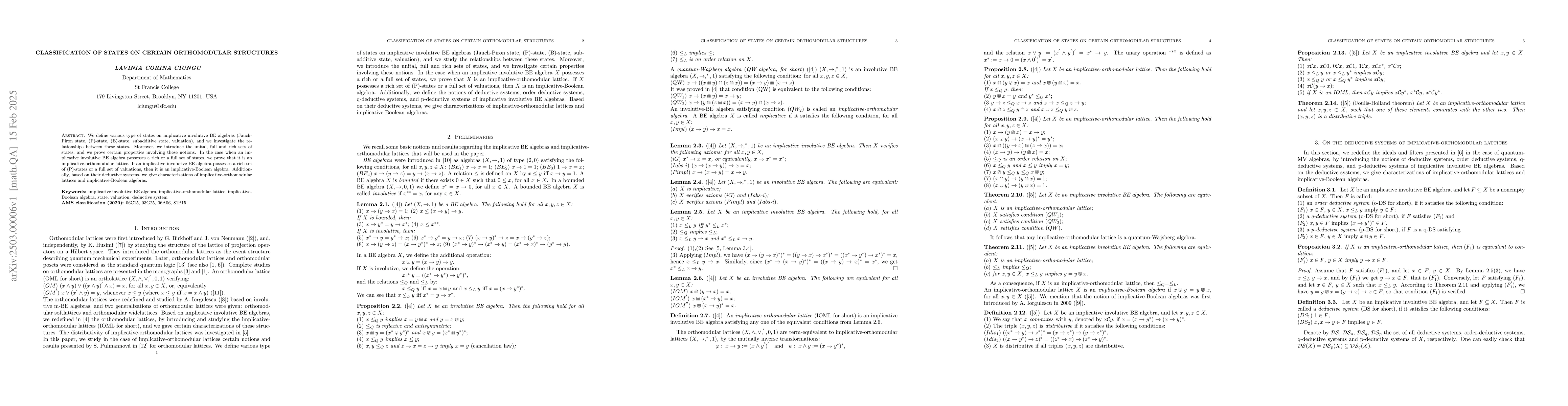 Thumbnail for Classification of states on certain orthomodular structures