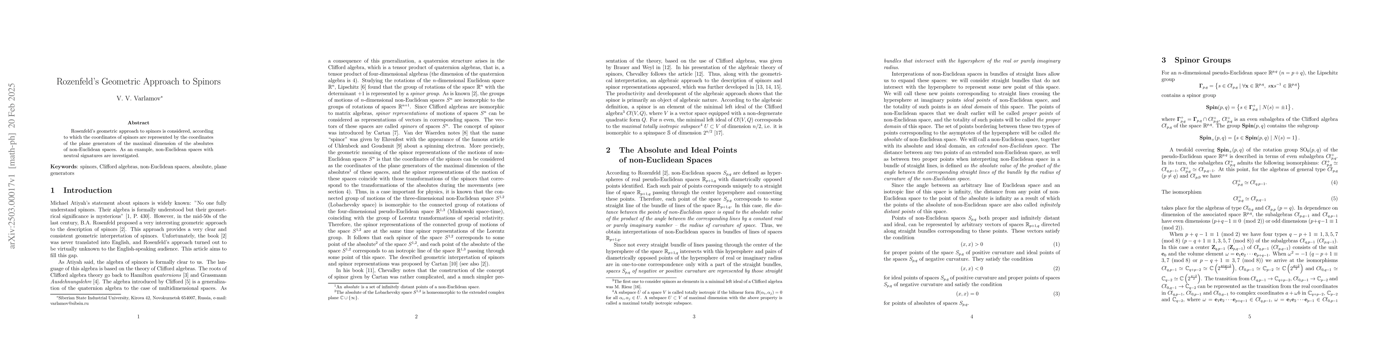 Thumbnail for Rozenfeld's Geometric Approach to Spinors