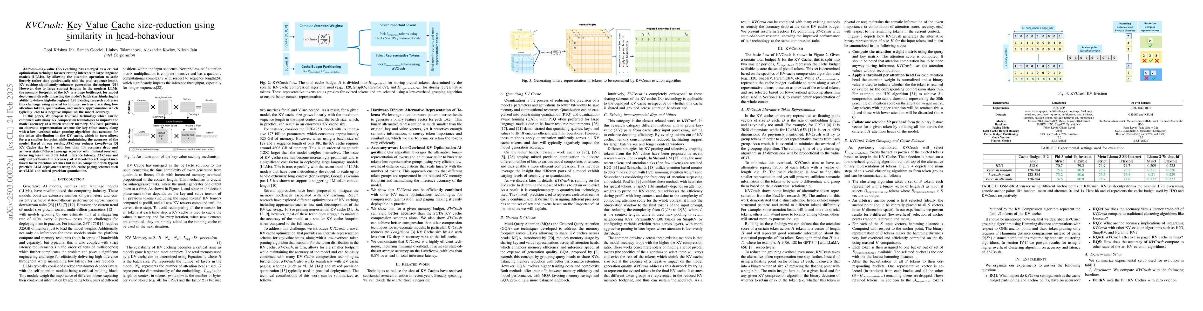 Thumbnail for KVCrush: Key value cache size-reduction using similarity in
  head-behaviour