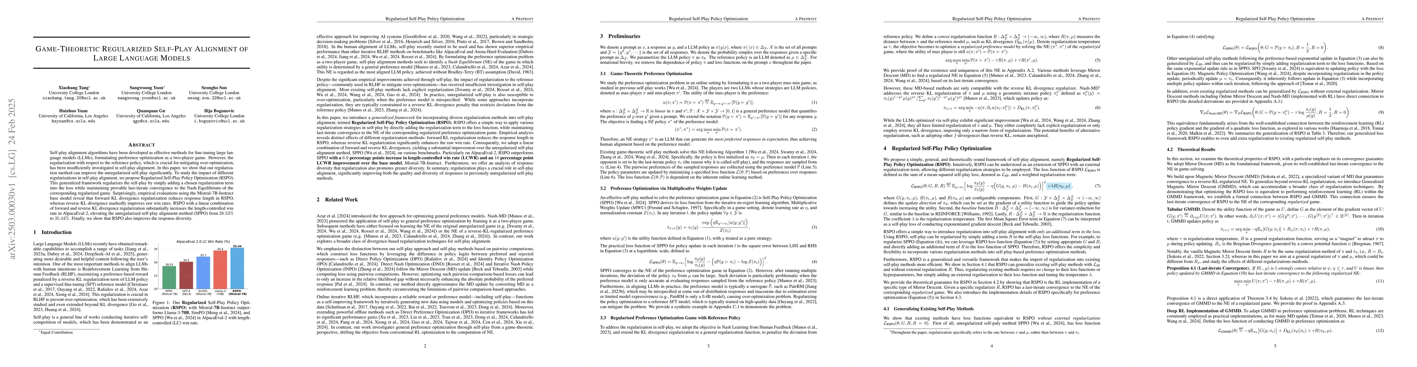 Thumbnail for Game-Theoretic Regularized Self-Play Alignment of Large Language Models