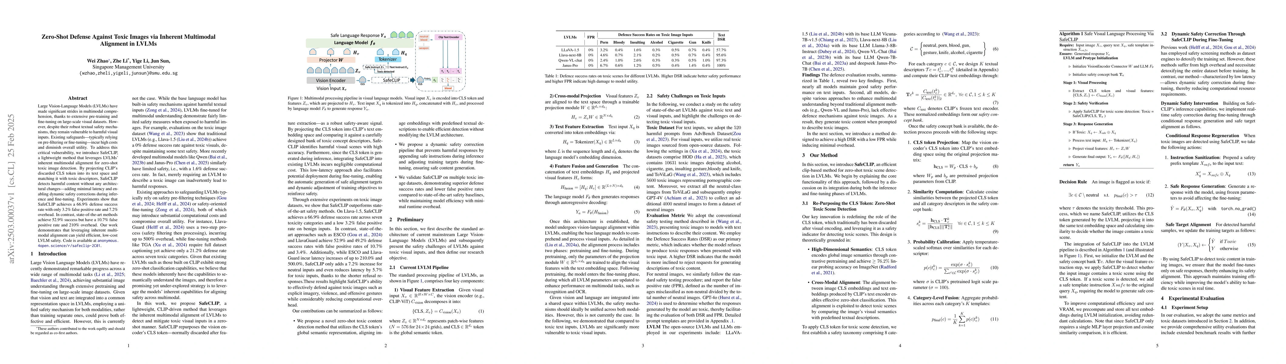 Thumbnail for Zero-Shot Defense Against Toxic Images via Inherent Multimodal Alignment
  in LVLMs