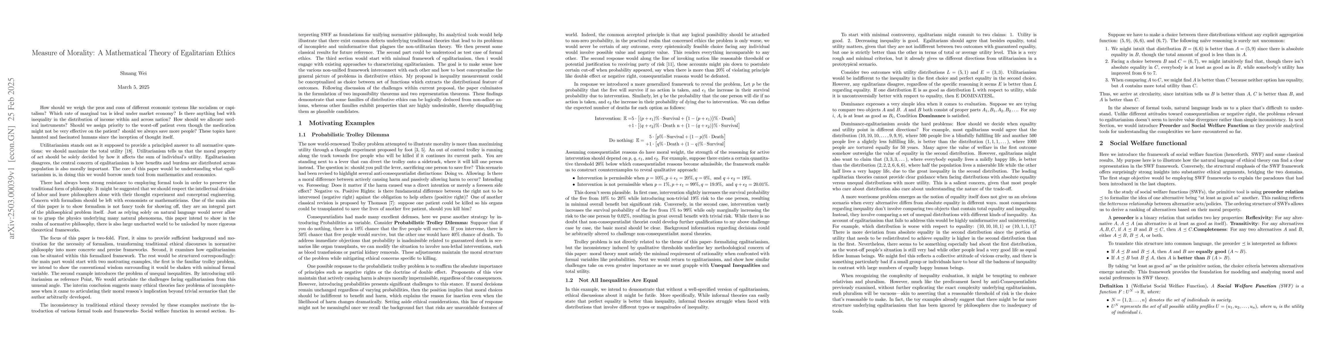 Thumbnail for Measure of Morality: A Mathematical Theory of Egalitarian Ethics
