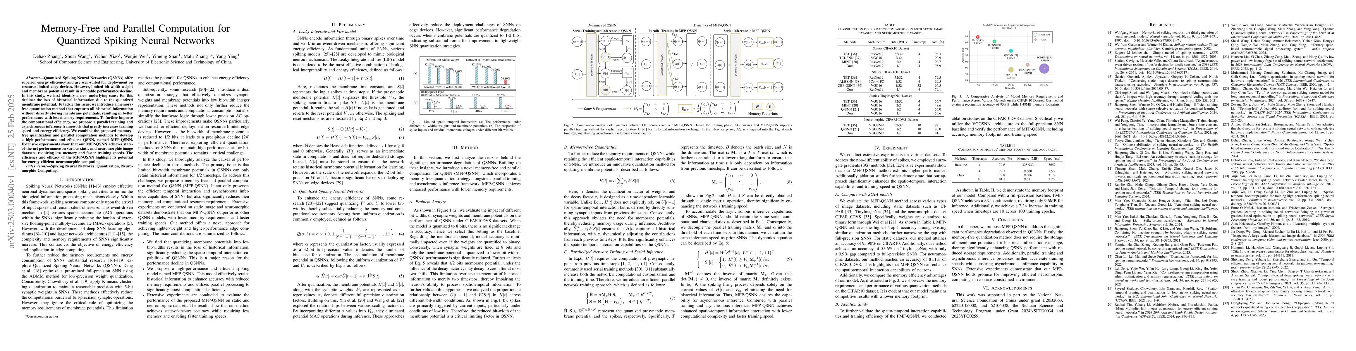 Thumbnail for Memory-Free and Parallel Computation for Quantized Spiking Neural
  Networks