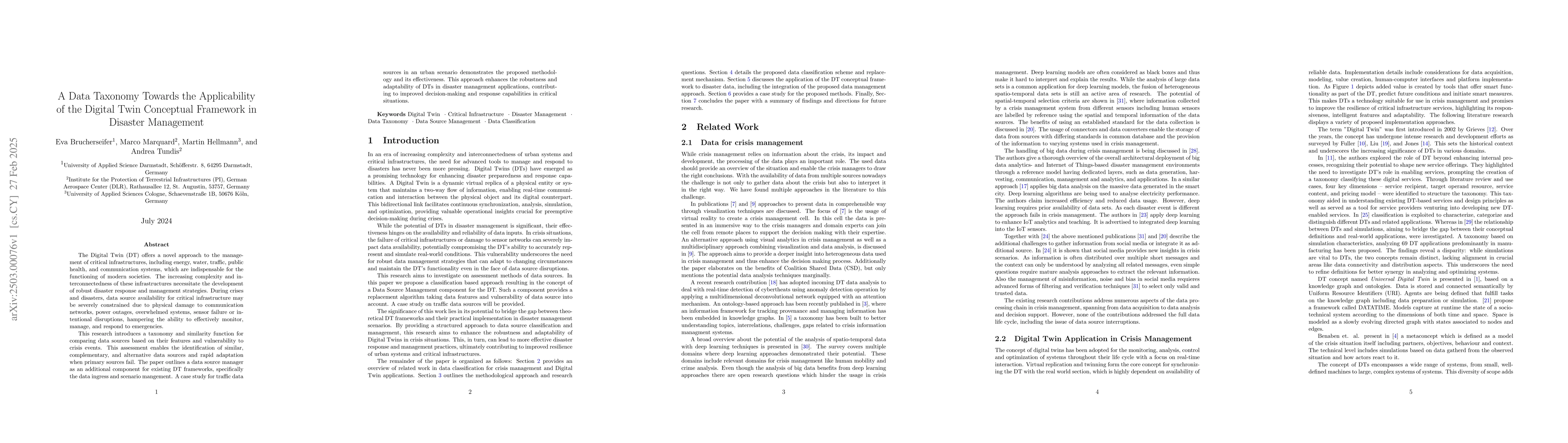 Thumbnail for Data Taxonomy Towards the Applicability of the Digital Twin Conceptual
  Framework in Disaster Management