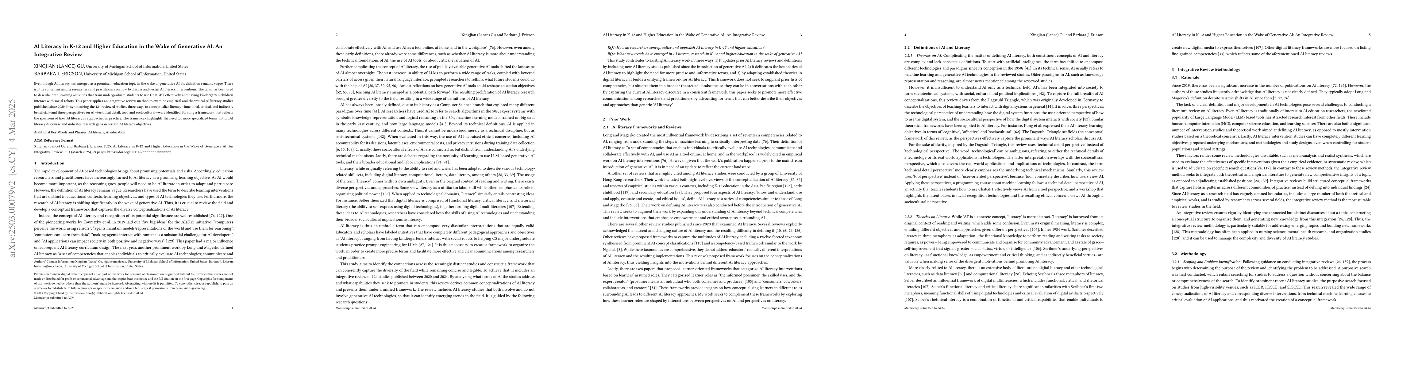 Thumbnail for AI Literacy in K-12 and Higher Education in the Wake of Generative AI:
  An Integrative Review