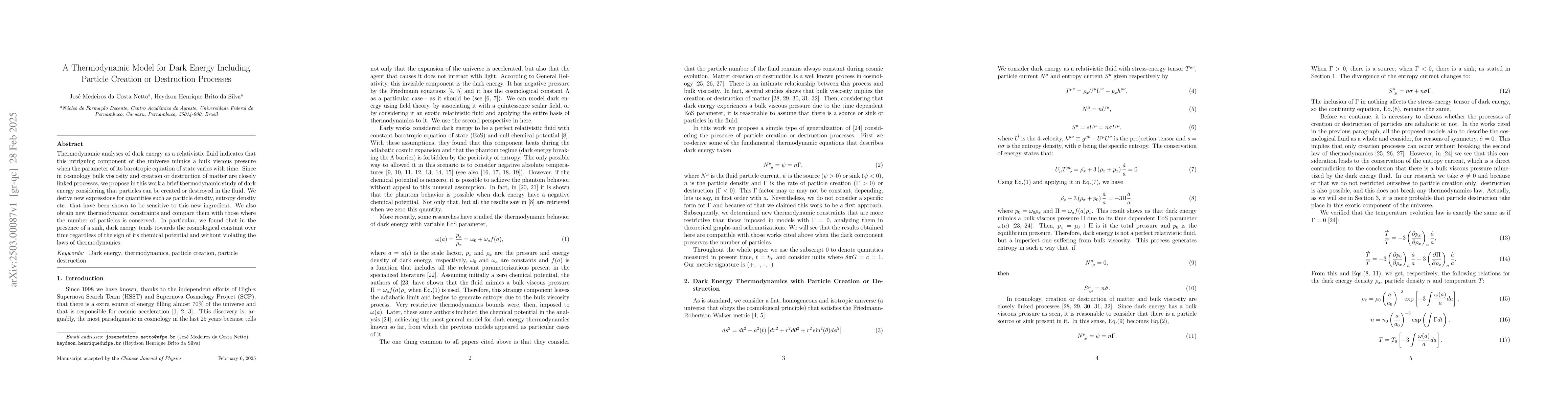 Thumbnail for A Thermodynamic Model for Dark Energy Including Particle Creation or
  Destruction Processes