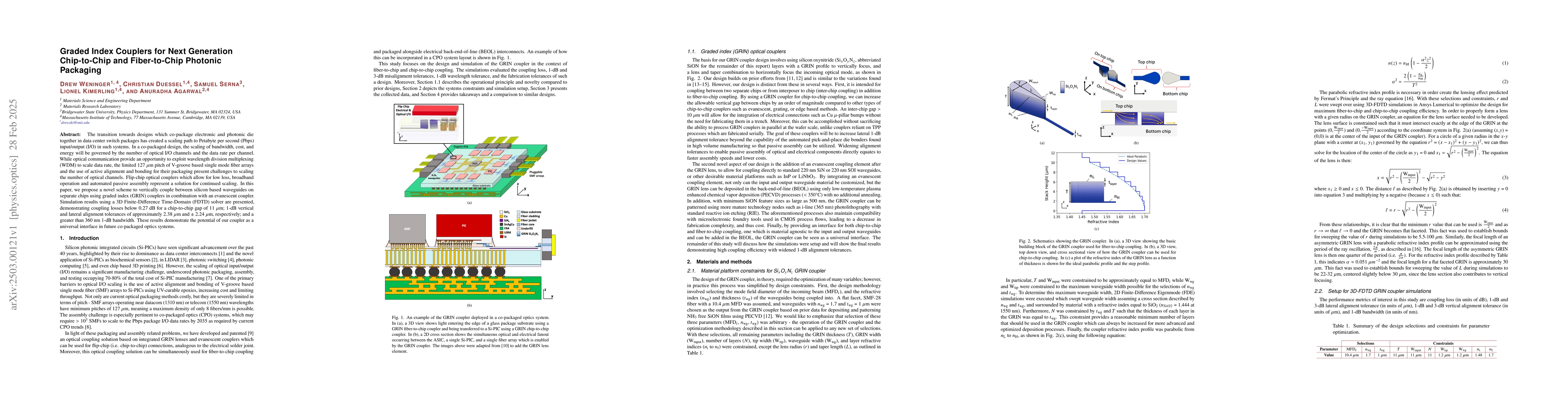 Thumbnail for Graded Index Couplers for Next Generation Chip-to-Chip and Fiber-to-Chip
  Photonic Packaging
