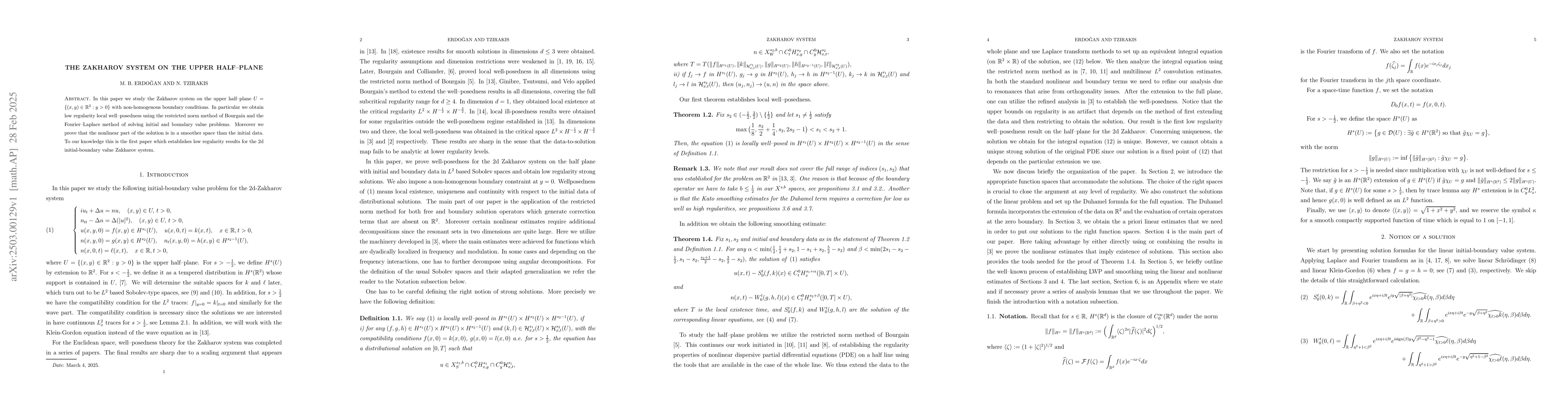 Thumbnail for The Zakharov System on the Upper Half-Plane