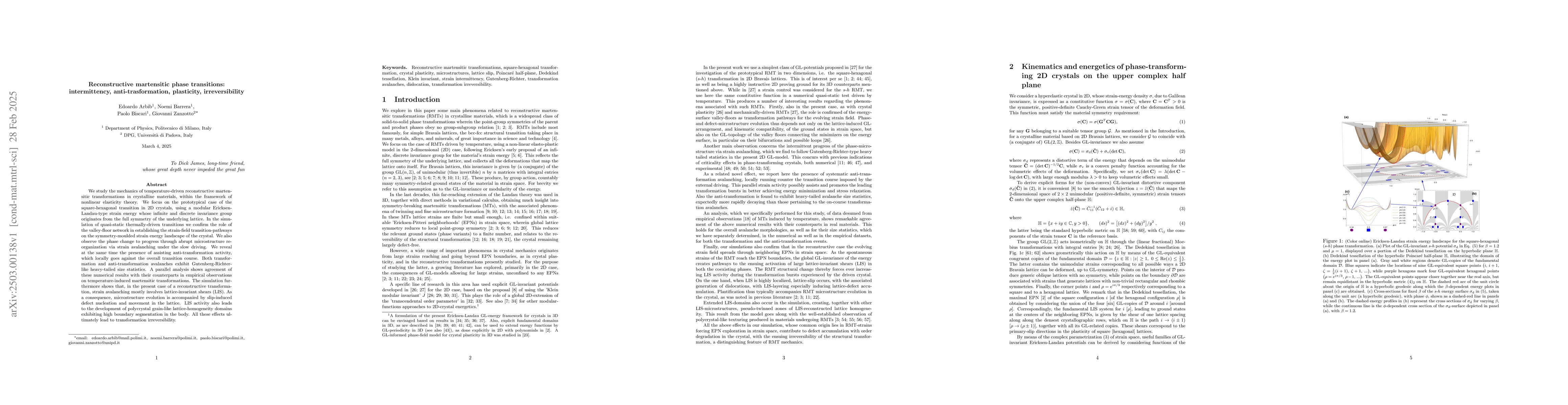 Thumbnail for Reconstructive martensitic phase transitions: intermittency,
  anti-trasformation, plasticity, irreversibility