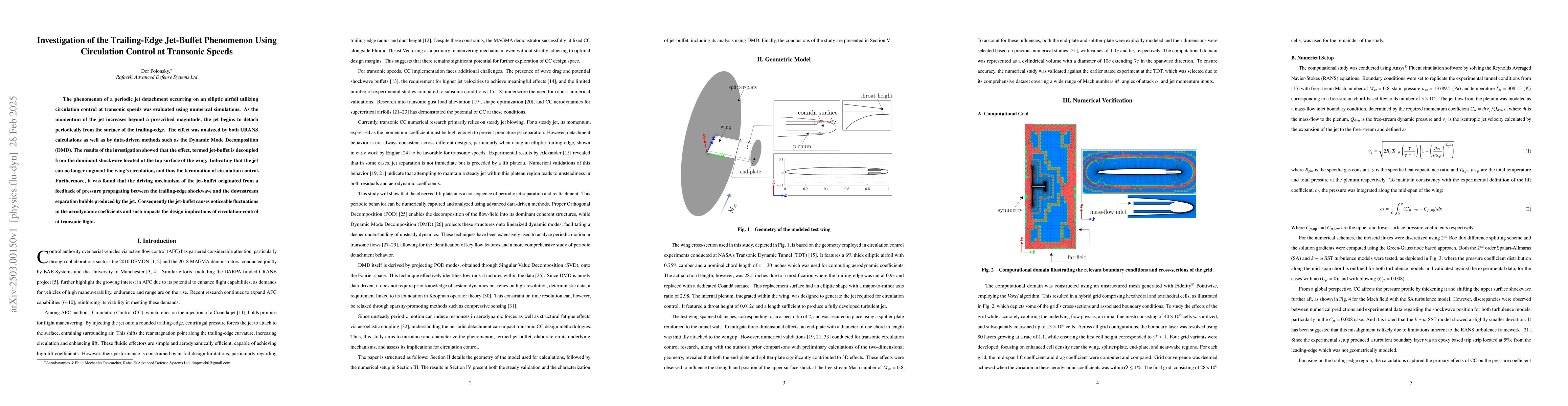 Thumbnail for Investigation of the Trailing-Edge Jet-Buffet Phenomenon Using
  Circulation Control at Transonic Speeds