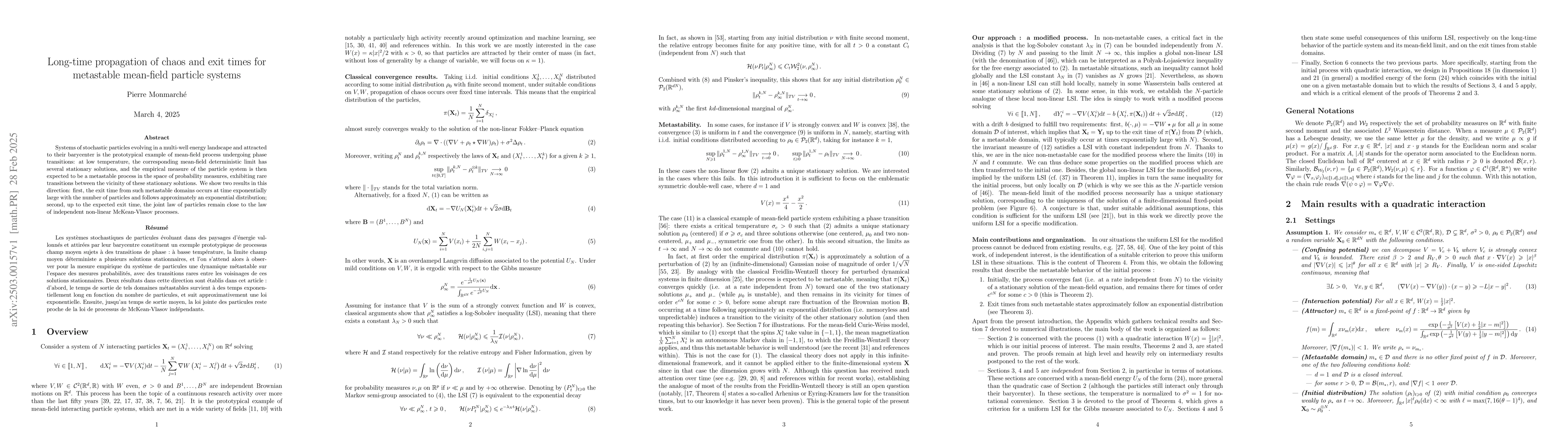 Thumbnail for Long-time propagation of chaos and exit times for metastable mean-field
  particle systems