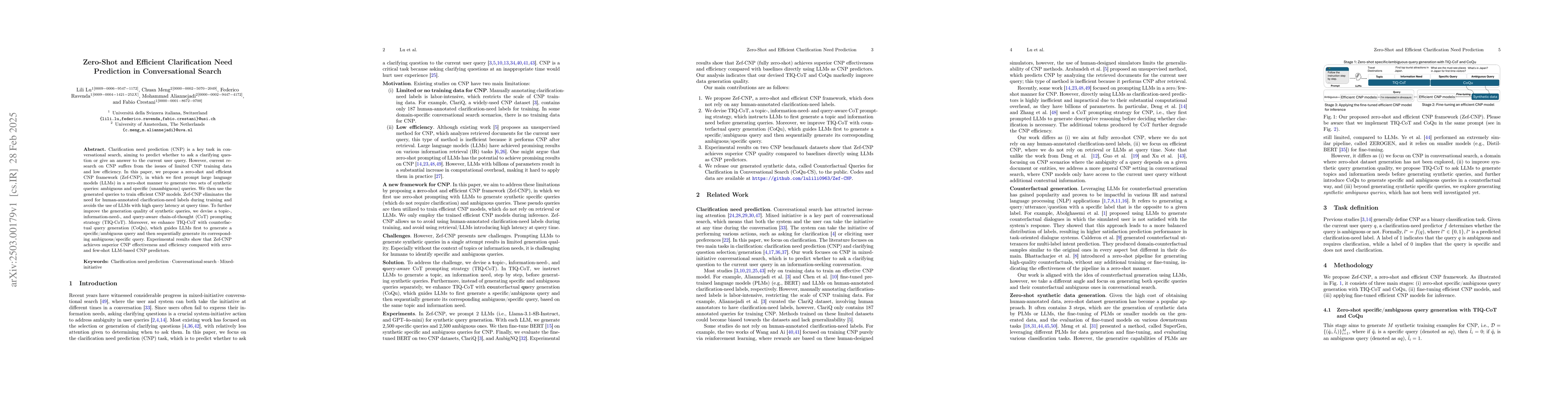 Thumbnail for Zero-Shot and Efficient Clarification Need Prediction in Conversational
  Search