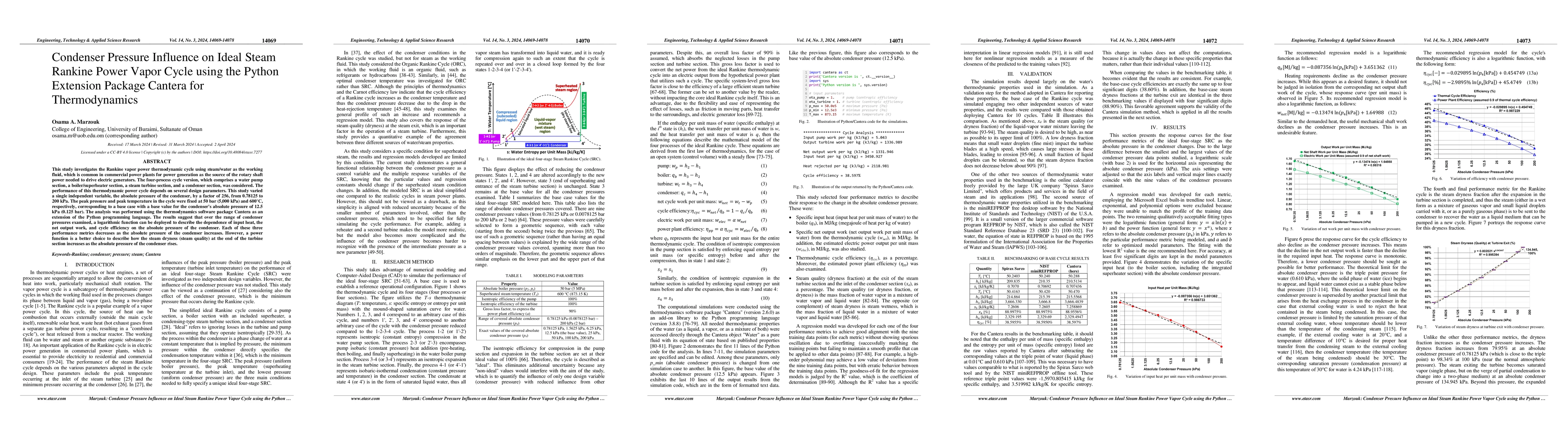 Thumbnail for Condenser Pressure Influence on Ideal Steam Rankine Power Vapor Cycle
  using the Python Extension Package Cantera for Thermodynamics